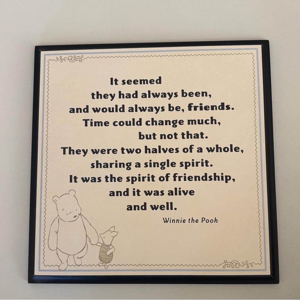 Disney Hallmark NEW Winnie the Pooh Friendship Wall Art - Black and Cream